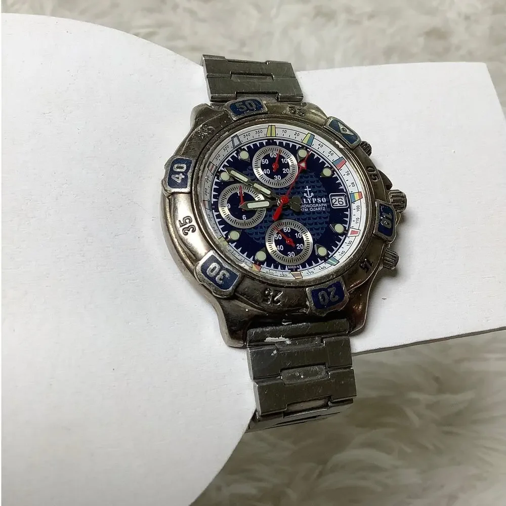 Calypso Men’s Stainless Steel Blue Dial Marine Sport Chronograph Watch A7-49